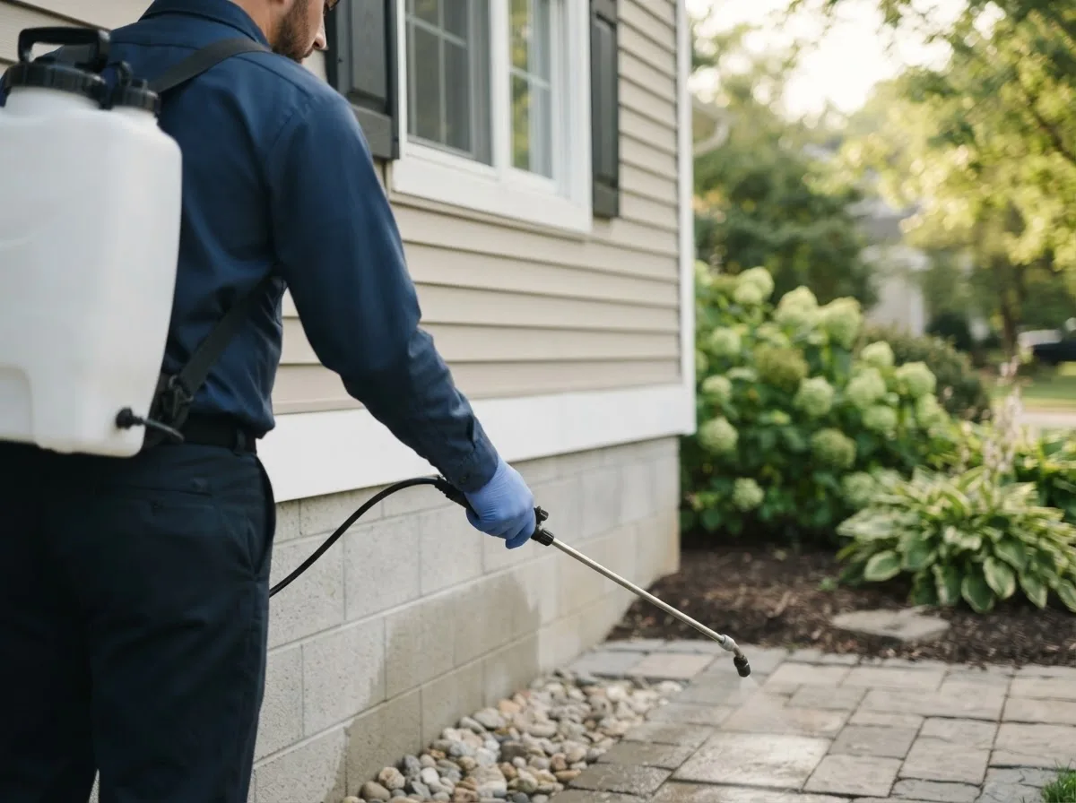 Pest control technician inspecting a home in Ricketts, IA